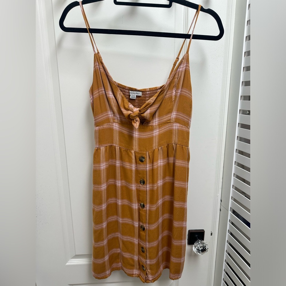 Sleeveless Plaid Button-Front Mini Dress in Mustard